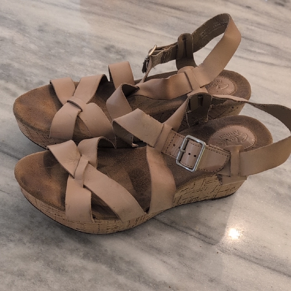 Clarks Tan Wedge Sandals
